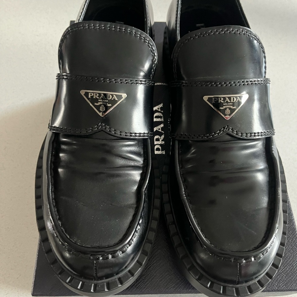 Prada Men's Glossy Black Slip-On Loafers